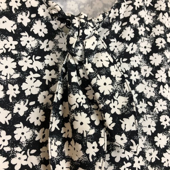 All Week Long Vtg 80s Maxi Dress Sz 10 Smocked Drop Bow Floral Black White - Picture 3 of 9